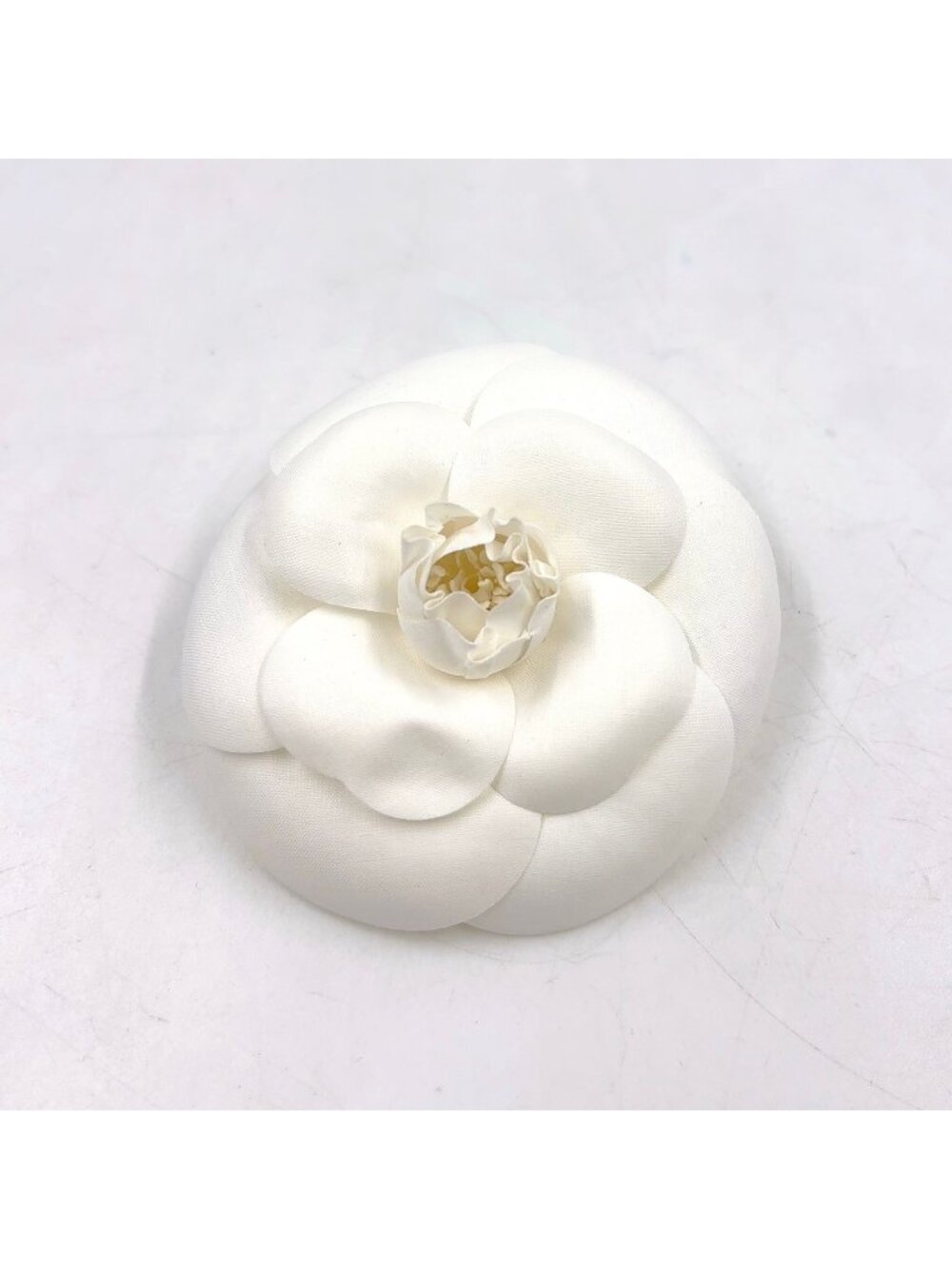 Chanel Camellia Corsage Satin White Gold Brooch